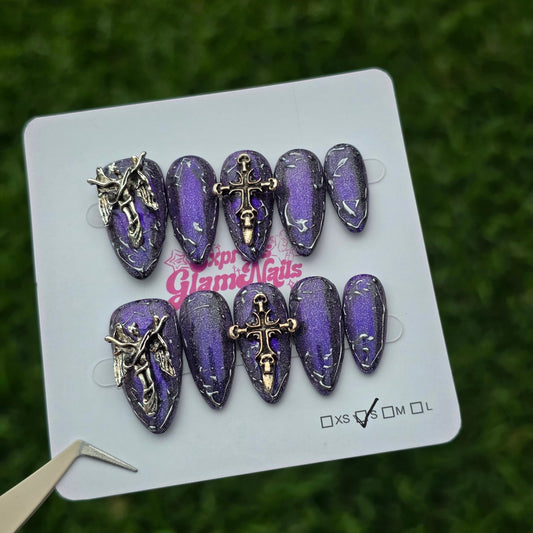 Silver Purple Cross 41A - Express Glam Nails