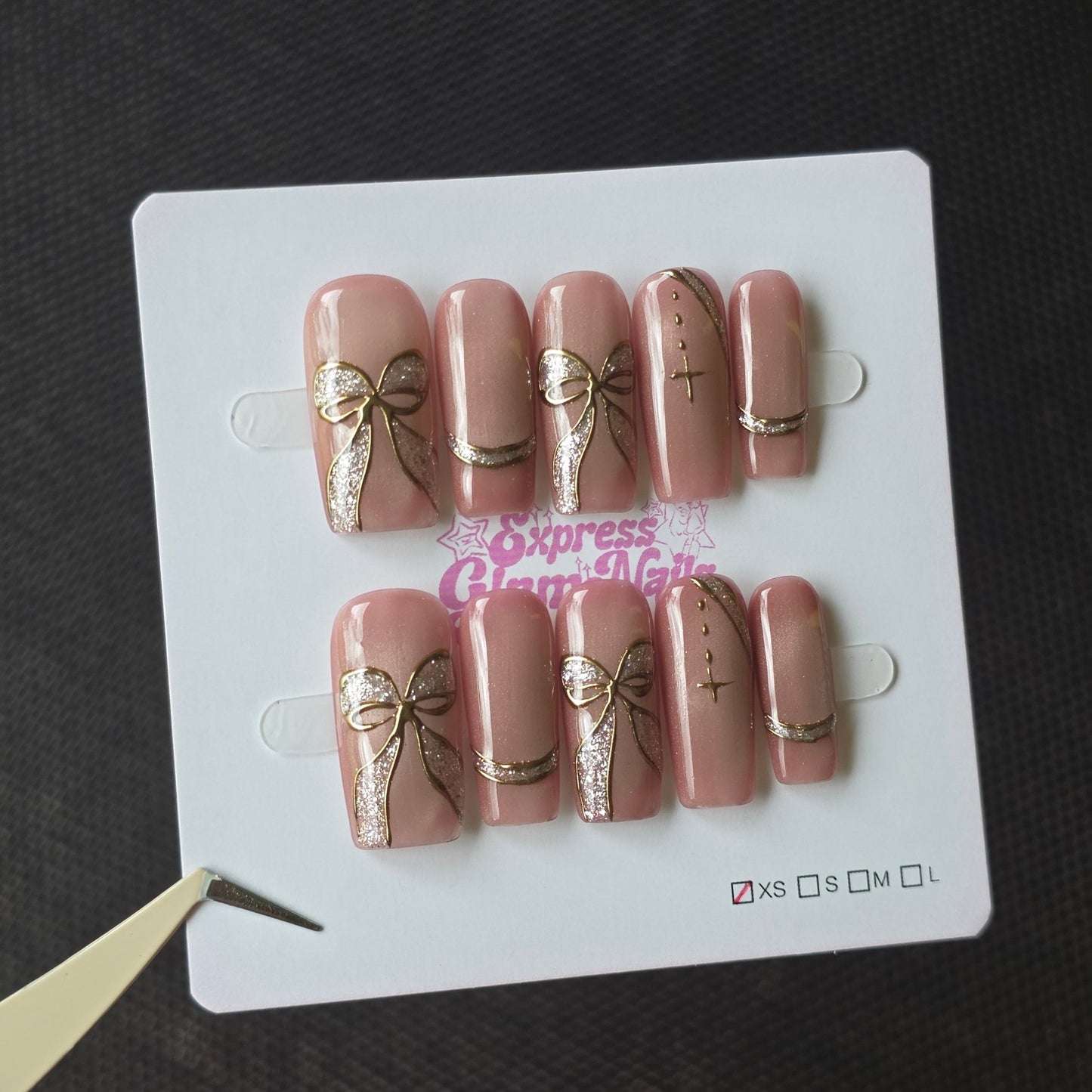 Square Pink Bow 47A - Express Glam Nails