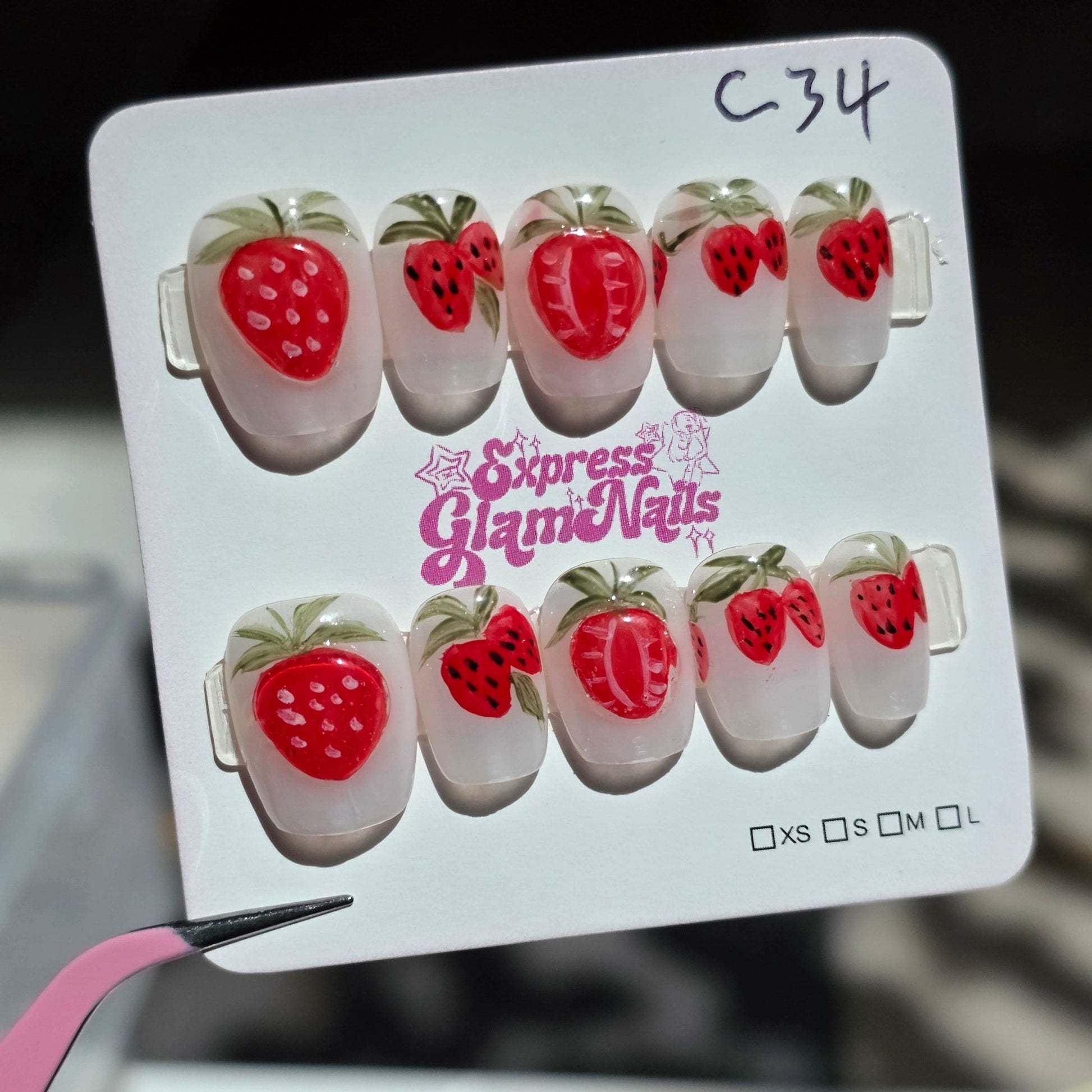 Strawberry Bliss Press On Nails C34 - Express Glam Nails